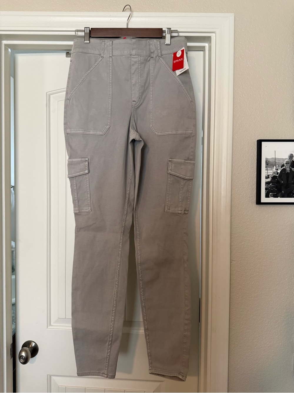 SPANX Straight-Leg Cargo Jeans in Light Gray